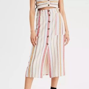 American Eagle linen blend striped button front skirt xs